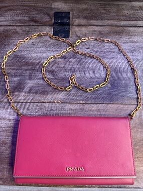 Prada Saffiano Wallet - Deep Berry with Gold Trim